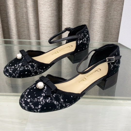 DIOR PEARL MARY JANE PUMP IN BLACK MIX WHITE TWEED 30 MM