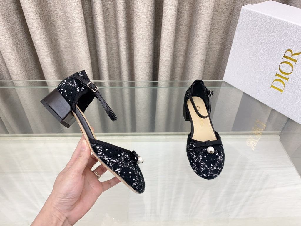 DIOR PEARL MARY JANE PUMP IN BLACK MIX WHITE TWEED 30 MM