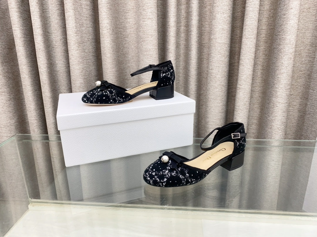 DIOR PEARL MARY JANE PUMP IN BLACK MIX WHITE TWEED 30 MM