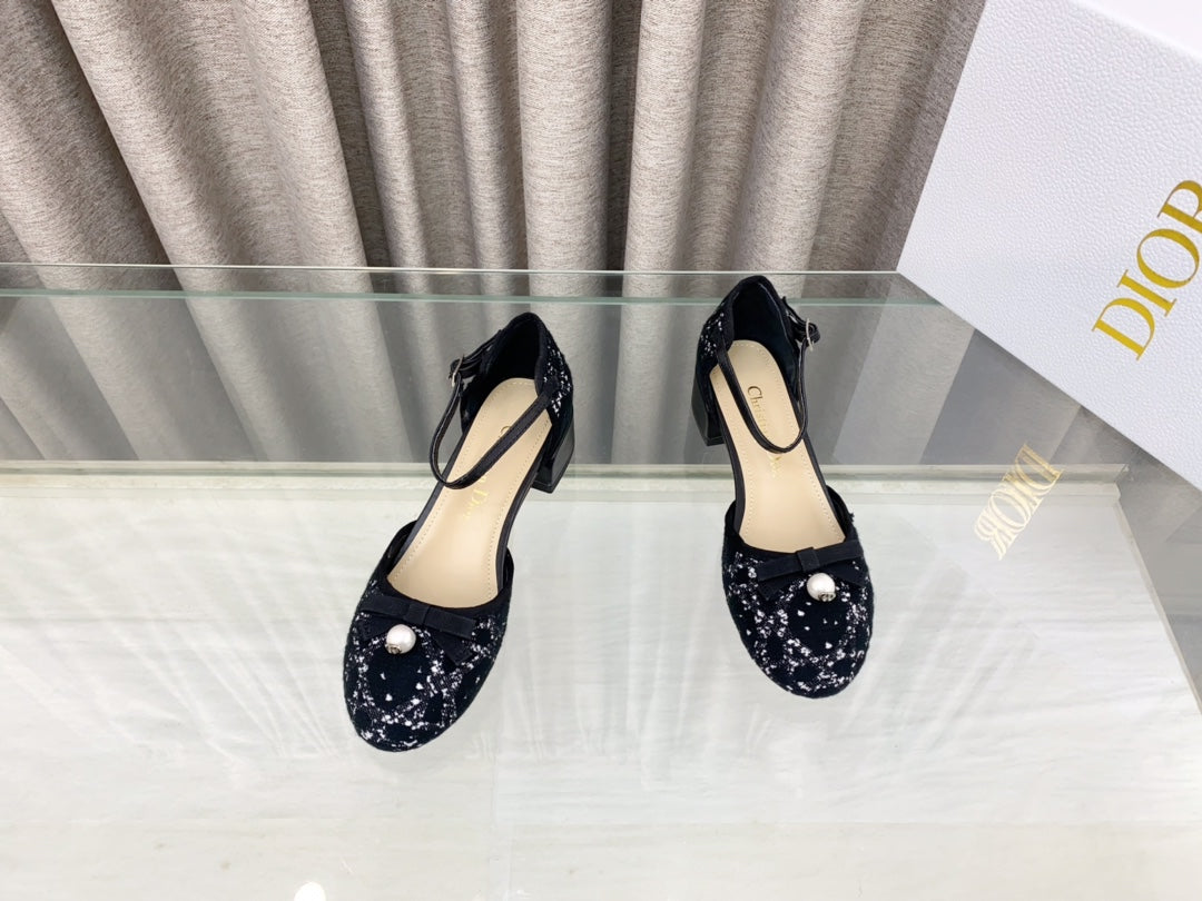 DIOR PEARL MARY JANE PUMP IN BLACK MIX WHITE TWEED 30 MM