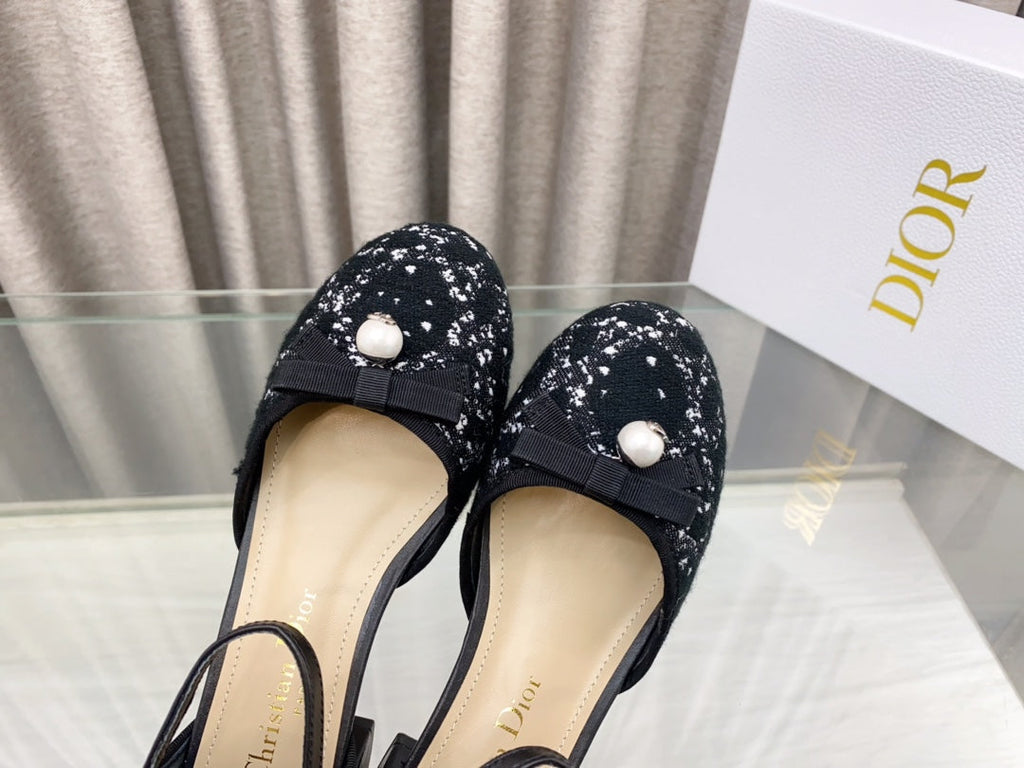 DIOR PEARL MARY JANE PUMP IN BLACK MIX WHITE TWEED 30 MM