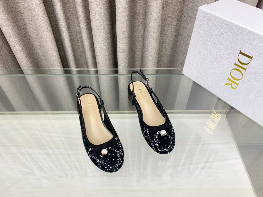 DIOR PEARL MARY JANE SLINGBACKS IN BLACK MIX WHITE TWEED 30 MM