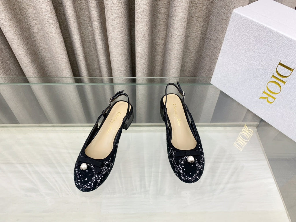DIOR PEARL MARY JANE SLINGBACKS IN BLACK MIX WHITE TWEED 30 MM