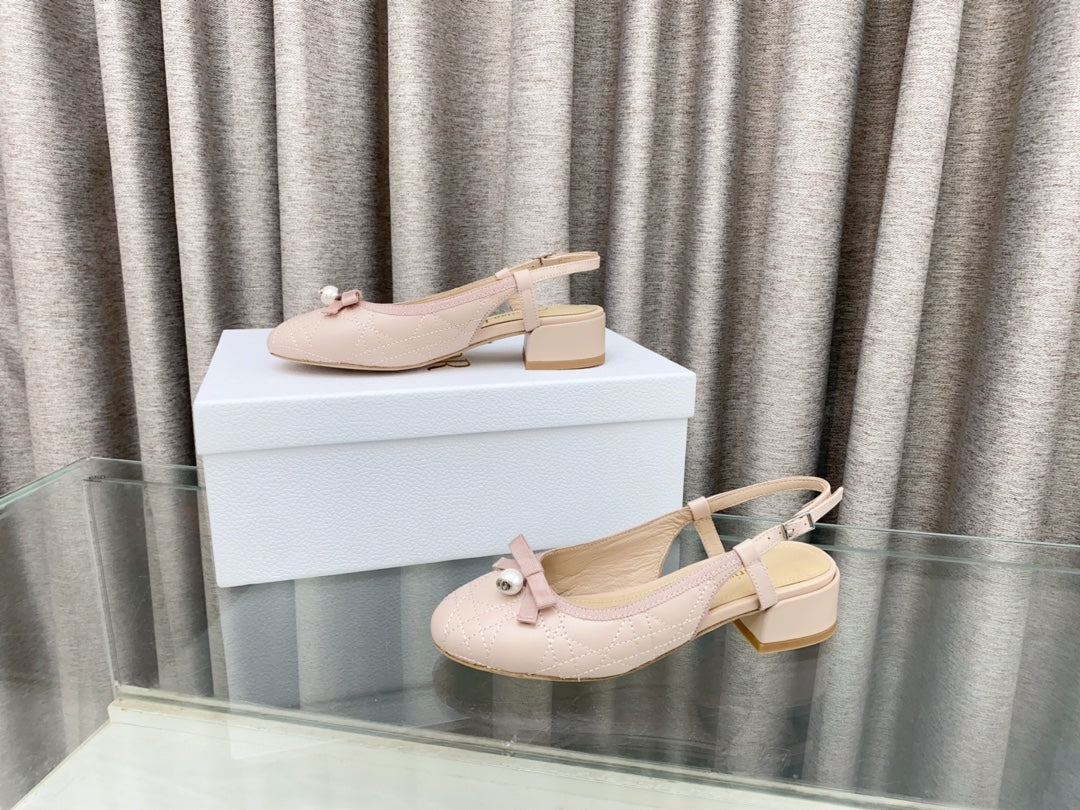 DIOR PEARL MARY JANE SLINGBACKS IN LIGHT PINK LAMBSKIN 30 MM