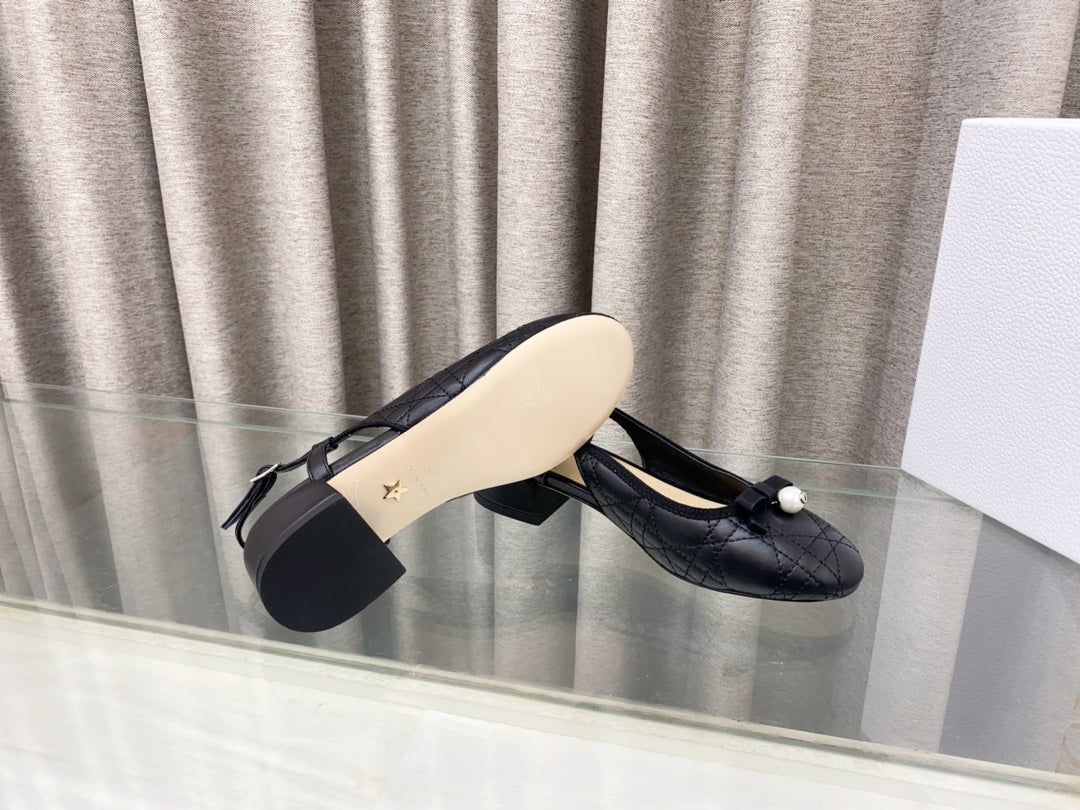 DIOR PEARL MARY JANE SLINGBACKS IN BLACK LAMBSKIN 30 MM