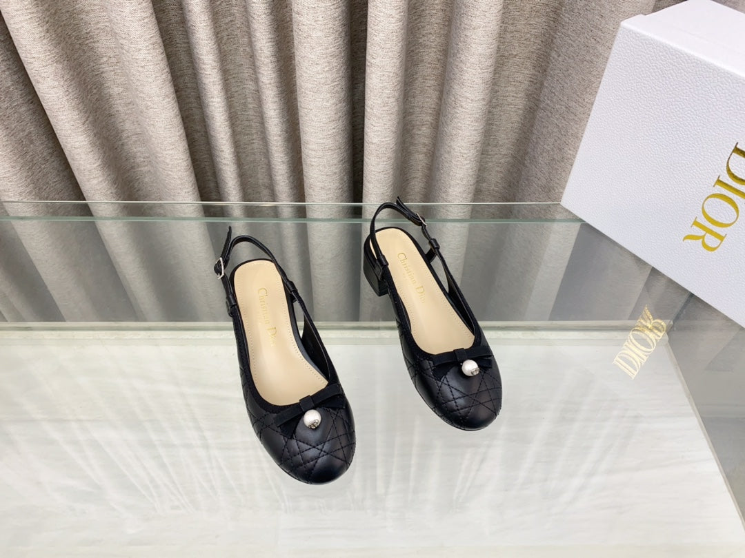 DIOR PEARL MARY JANE SLINGBACKS IN BLACK LAMBSKIN 30 MM