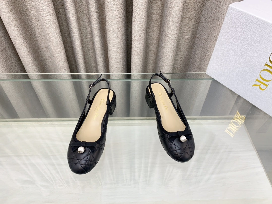 DIOR PEARL MARY JANE SLINGBACKS IN BLACK LAMBSKIN 30 MM