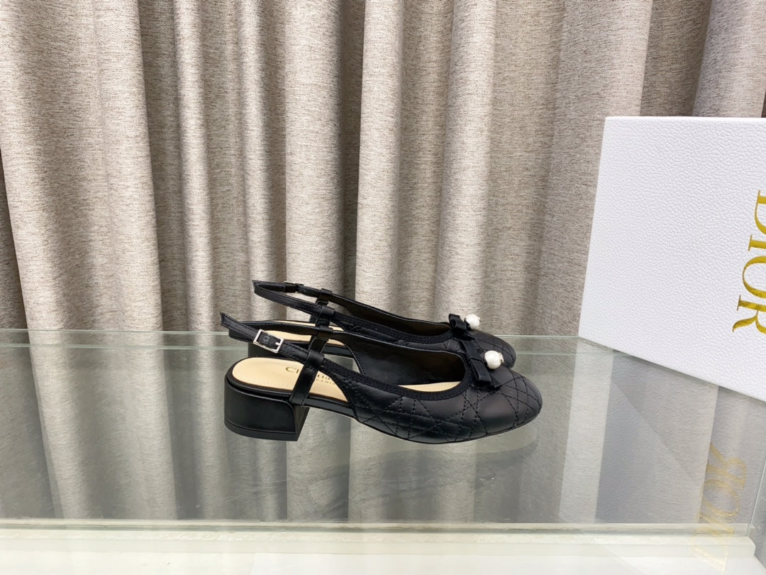 DIOR PEARL MARY JANE SLINGBACKS IN BLACK LAMBSKIN 30 MM