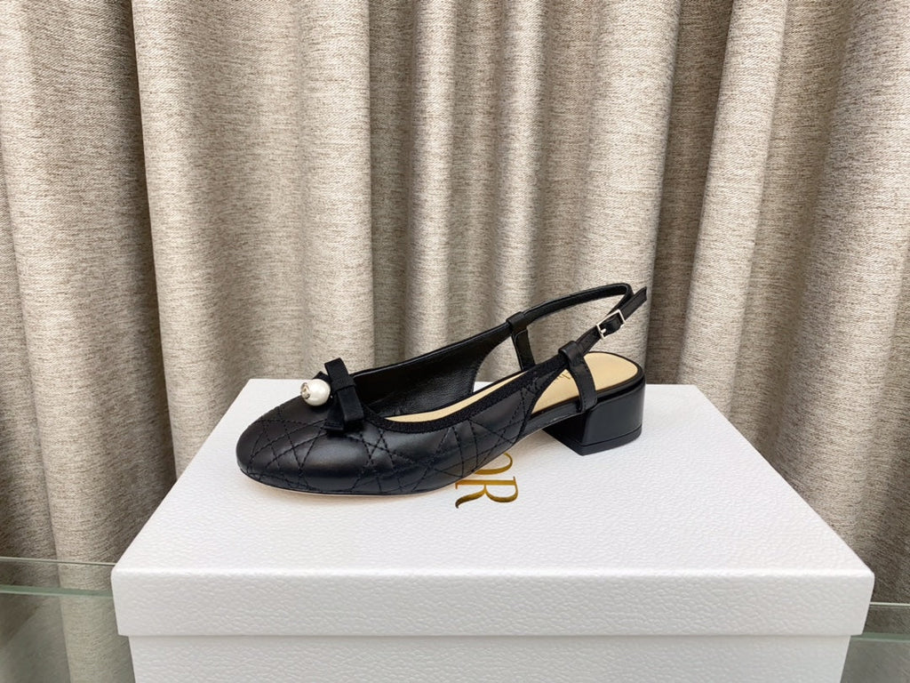 DIOR PEARL MARY JANE SLINGBACKS IN BLACK LAMBSKIN 30 MM