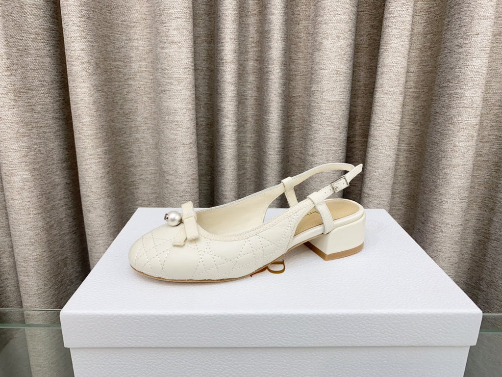 DIOR PEARL MARY JANE SLINGBACKS IN WHITE LAMBSKIN 30 MM