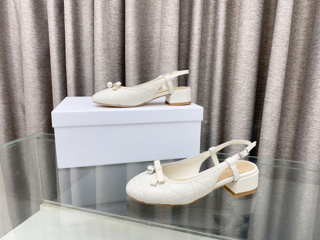 DIOR PEARL MARY JANE SLINGBACKS IN WHITE LAMBSKIN 30 MM