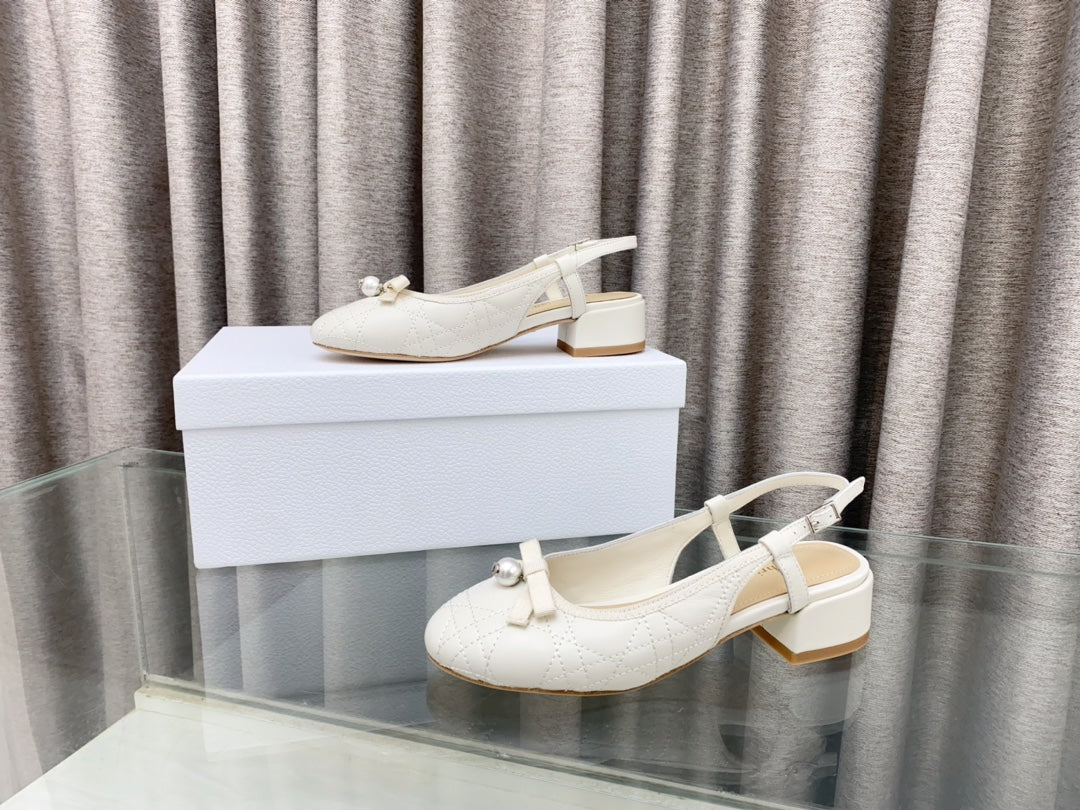 DIOR PEARL MARY JANE SLINGBACKS IN WHITE LAMBSKIN 30 MM