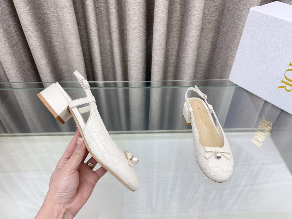 DIOR PEARL MARY JANE SLINGBACKS IN WHITE LAMBSKIN 30 MM