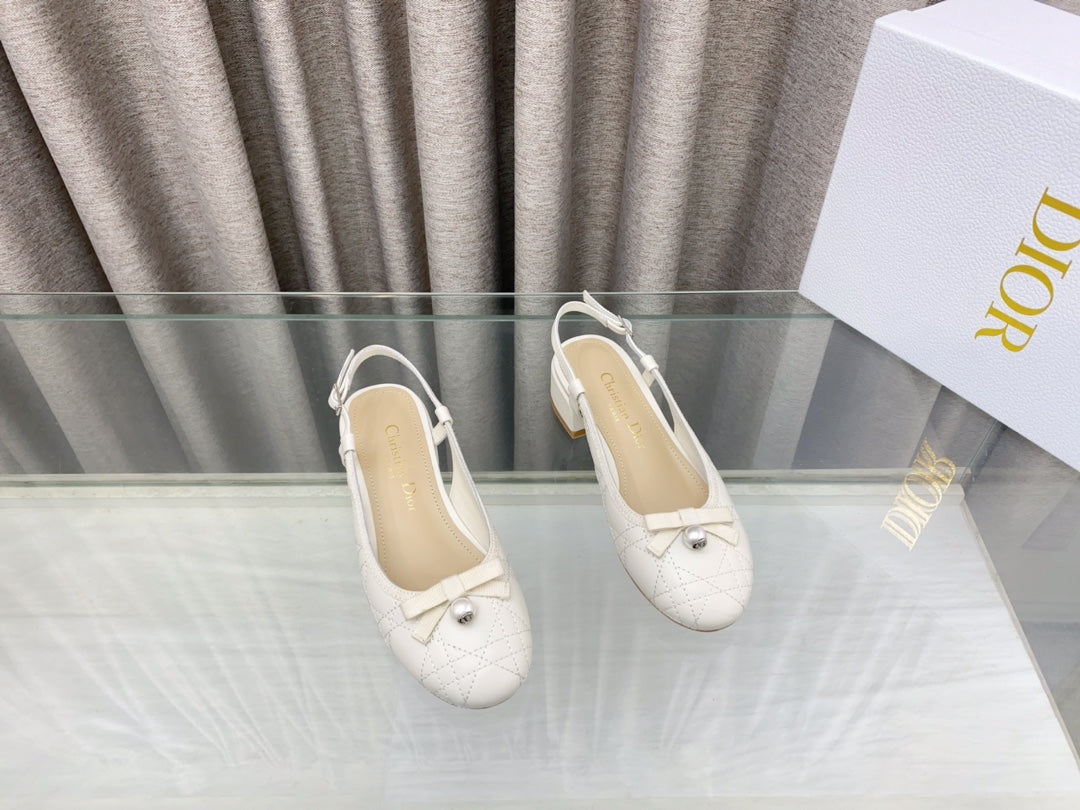 DIOR PEARL MARY JANE SLINGBACKS IN WHITE LAMBSKIN 30 MM