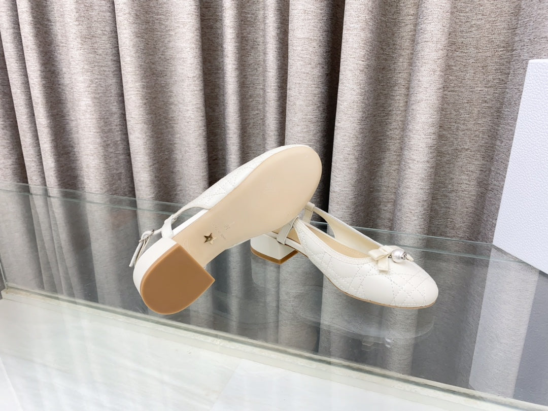 DIOR PEARL MARY JANE SLINGBACKS IN WHITE LAMBSKIN 30 MM