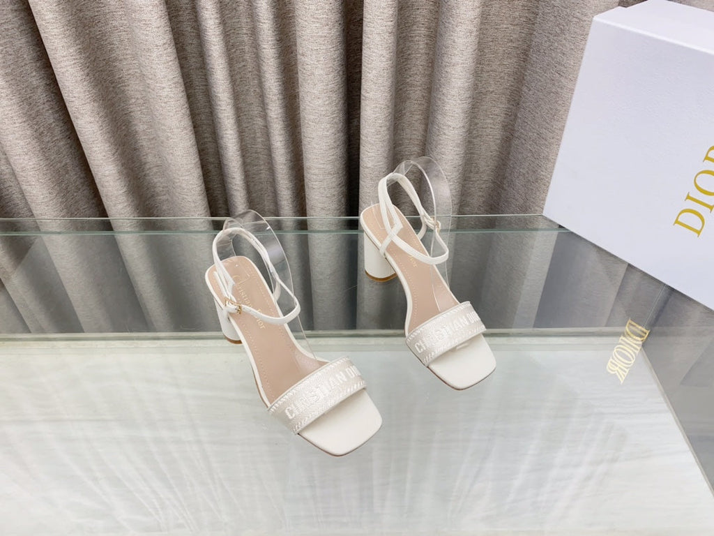 DIOR DWAY HIGH HEEL EMBROIDERED SANDAL WHITE CALFSKIN 75 MM