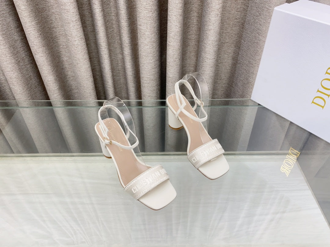 DIOR DWAY HIGH HEEL EMBROIDERED SANDAL WHITE CALFSKIN 75 MM