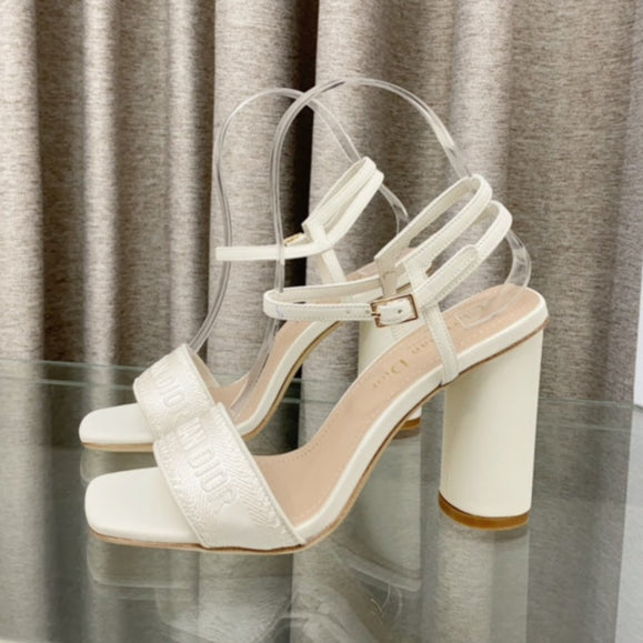 DIOR DWAY HIGH HEEL EMBROIDERED SANDAL WHITE CALFSKIN 95 MM