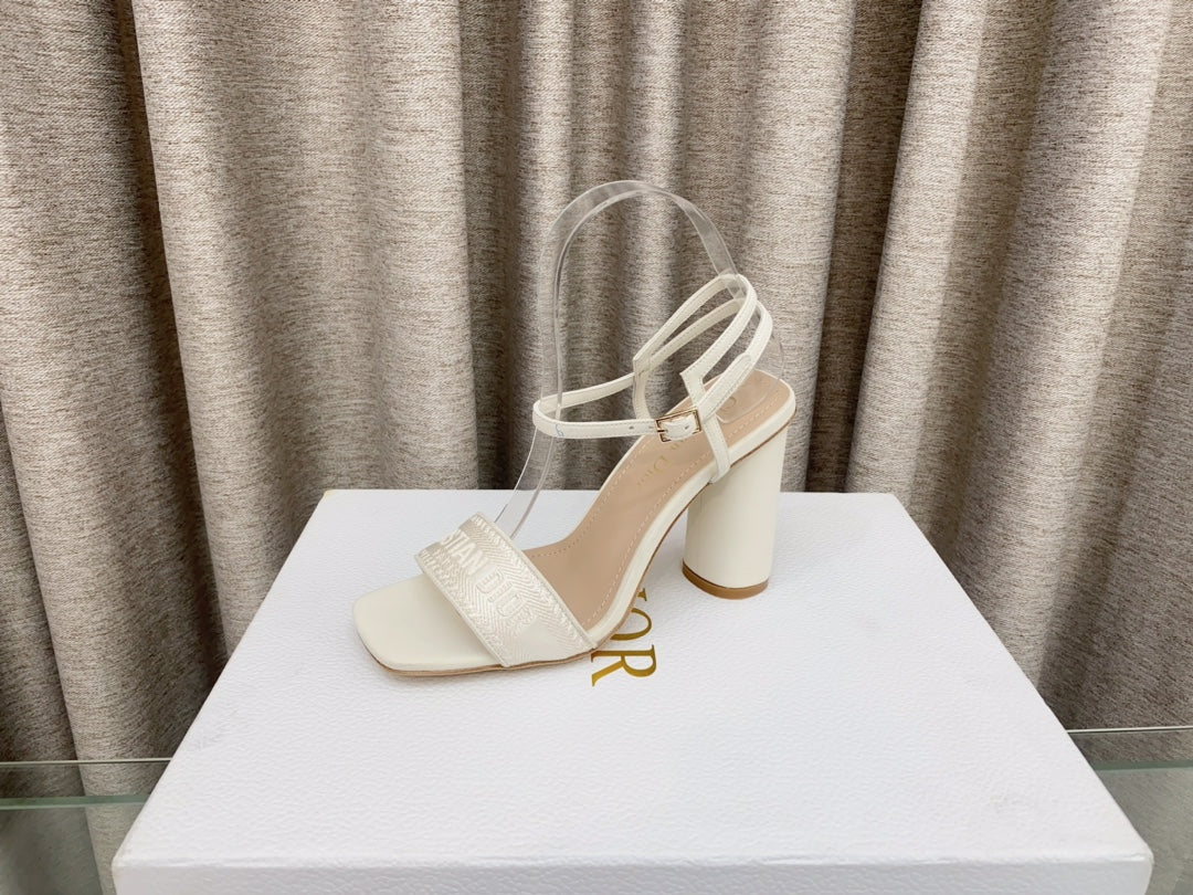 DIOR DWAY HIGH HEEL EMBROIDERED SANDAL WHITE CALFSKIN 95 MM