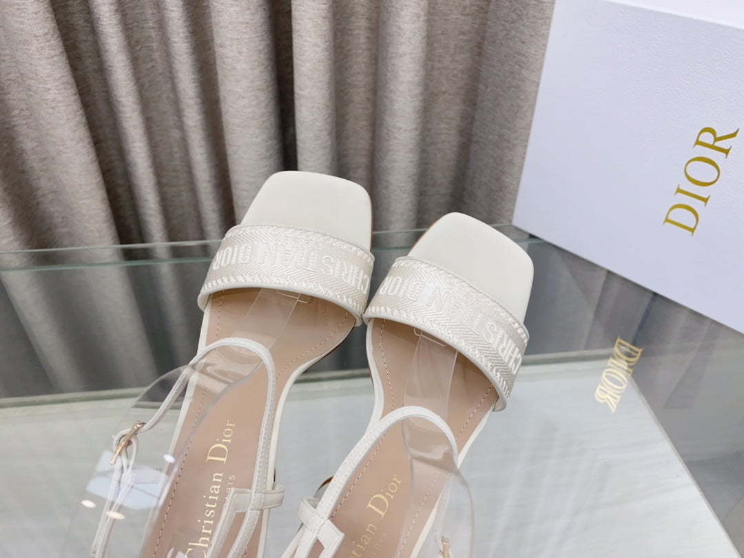 DIOR DWAY HIGH HEEL EMBROIDERED SANDAL WHITE CALFSKIN 95 MM