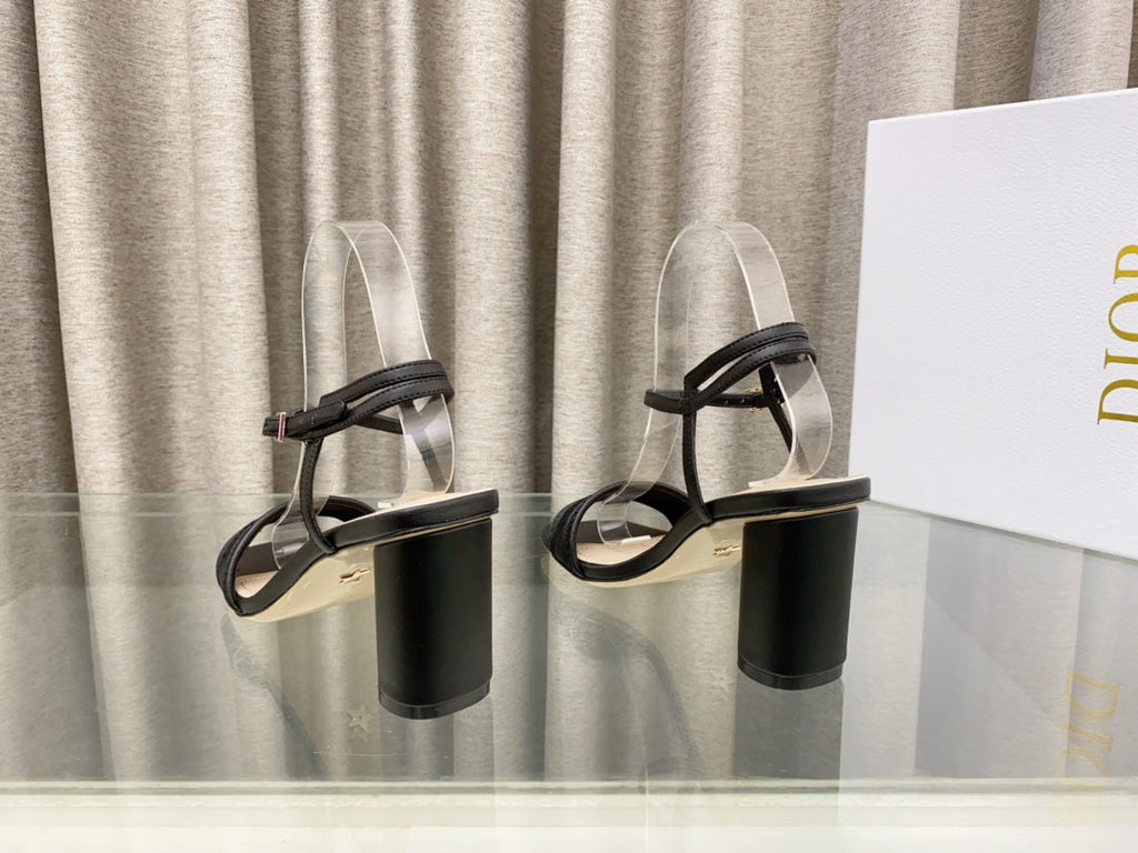 DIOR DWAY HIGH HEEL EMBROIDERED SANDAL BLACK CALFSKIN 75 MM