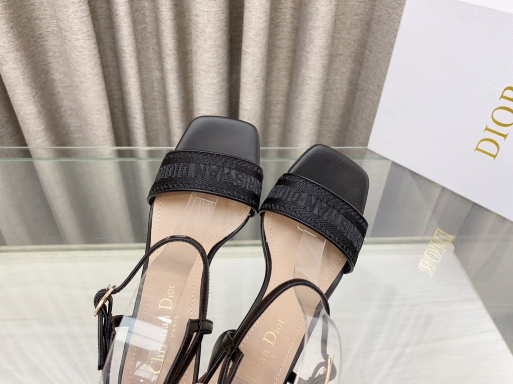 DIOR DWAY HIGH HEEL EMBROIDERED SANDAL BLACK CALFSKIN 75 MM