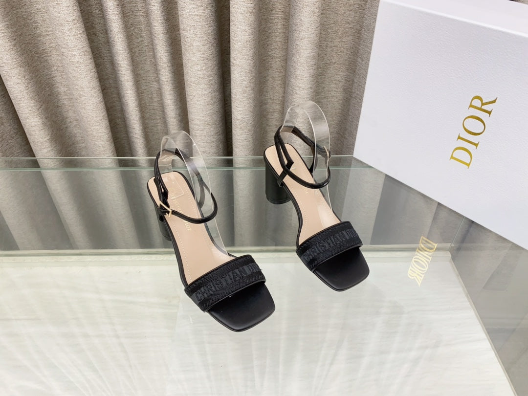 DIOR DWAY HIGH HEEL EMBROIDERED SANDAL BLACK CALFSKIN 75 MM
