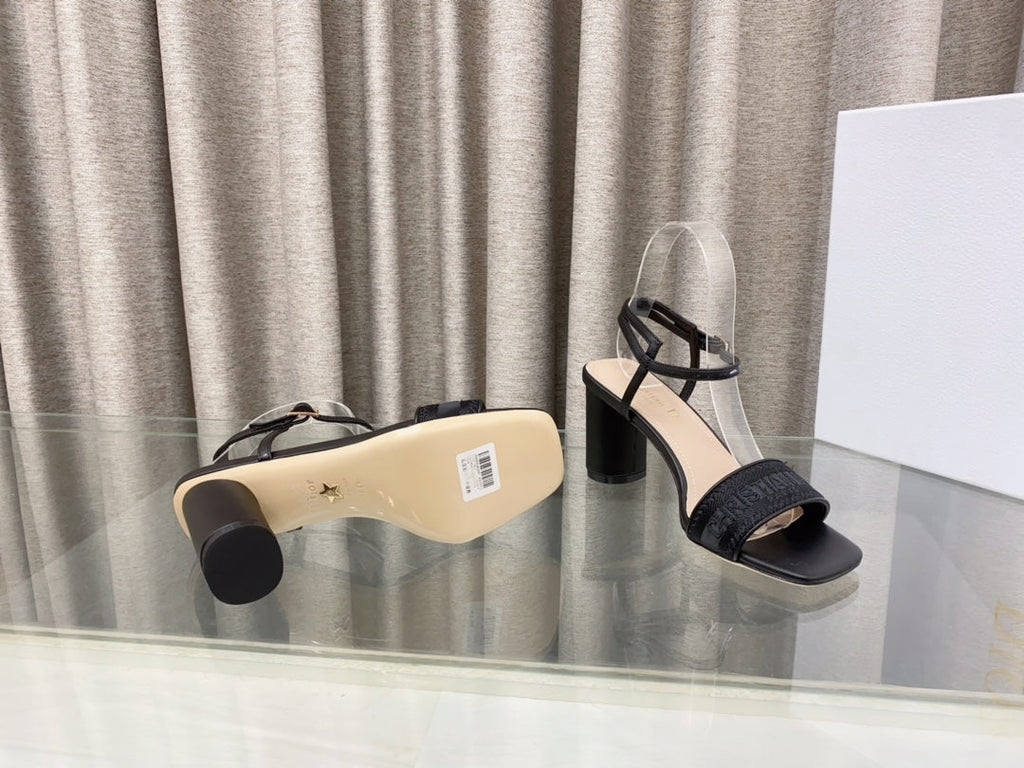 DIOR DWAY HIGH HEEL EMBROIDERED SANDAL BLACK CALFSKIN 75 MM