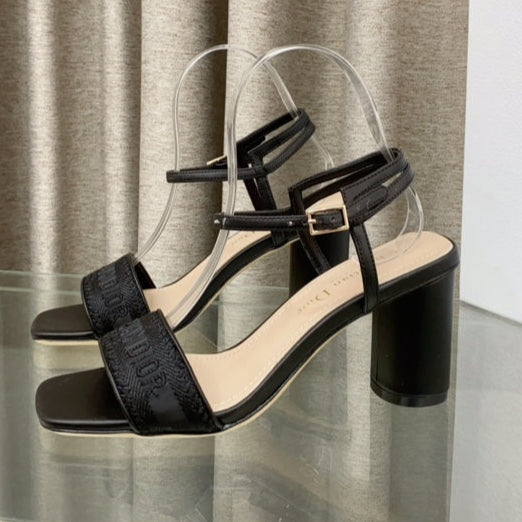 DIOR DWAY HIGH HEEL EMBROIDERED SANDAL BLACK CALFSKIN 75 MM