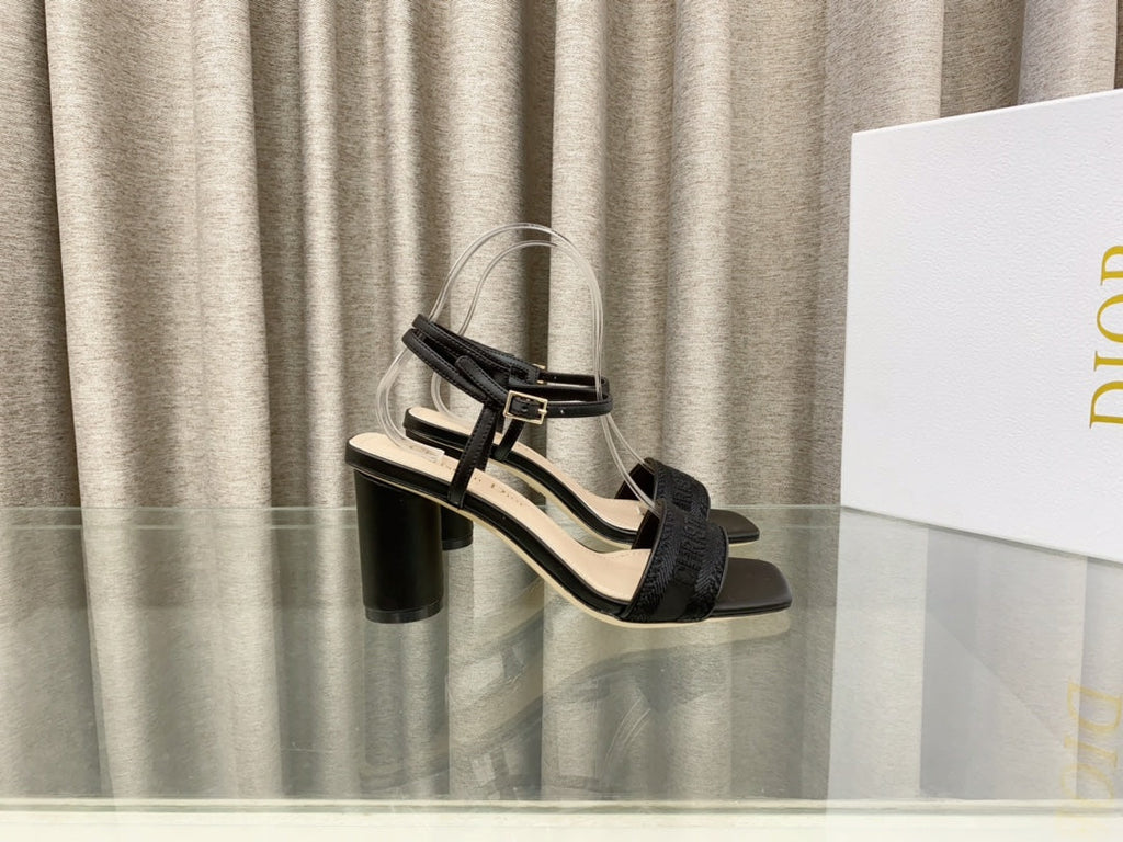 DIOR DWAY HIGH HEEL EMBROIDERED SANDAL BLACK CALFSKIN 75 MM