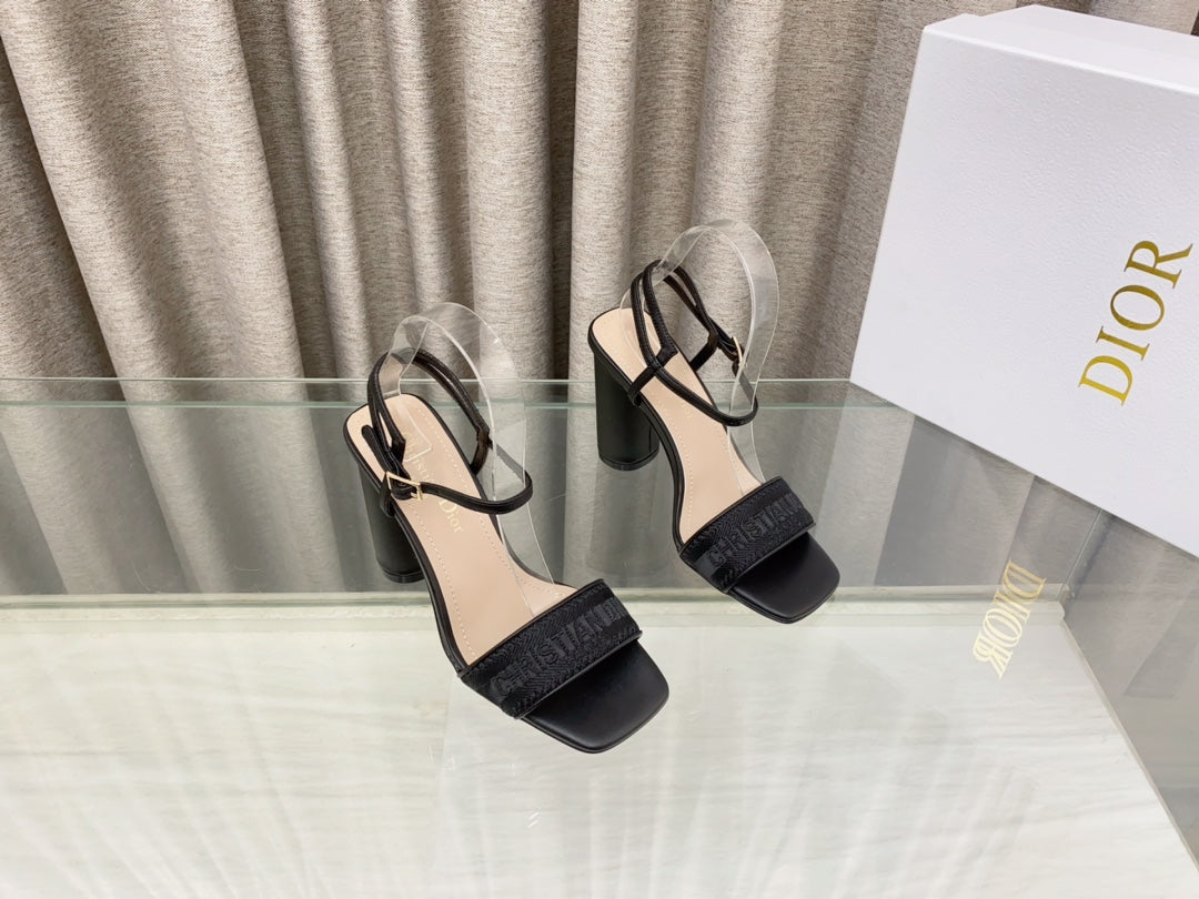 DIOR DWAY HIGH HEEL EMBROIDERED SANDAL BLACK CALFSKIN 95 MM