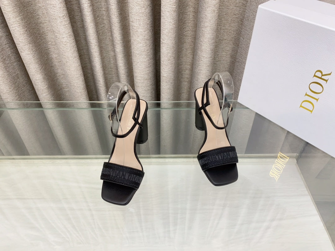 DIOR DWAY HIGH HEEL EMBROIDERED SANDAL BLACK CALFSKIN 95 MM