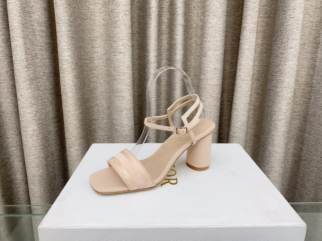 DIOR DWAY HIGH HEEL EMBROIDERED SANDAL LIGHT PINK CALFSKIN 75 MM