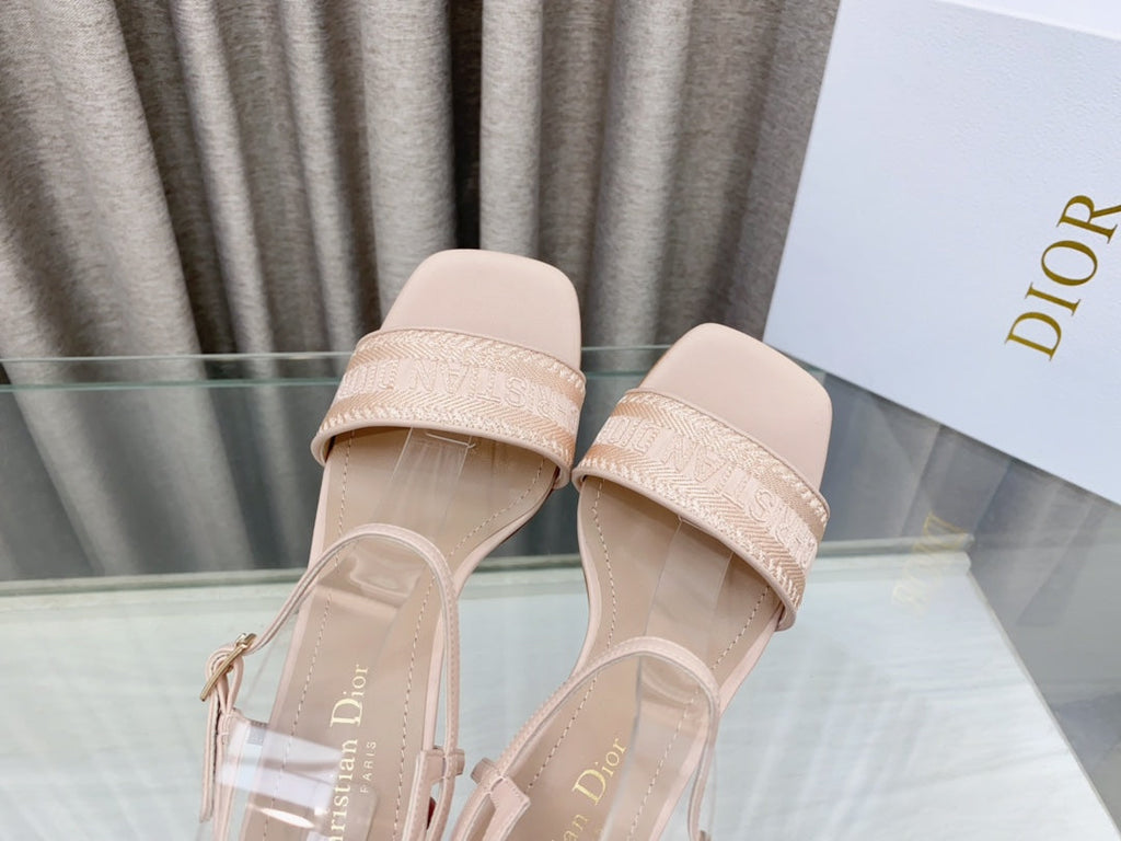 DIOR DWAY HIGH HEEL EMBROIDERED SANDAL LIGHT PINK CALFSKIN 75 MM