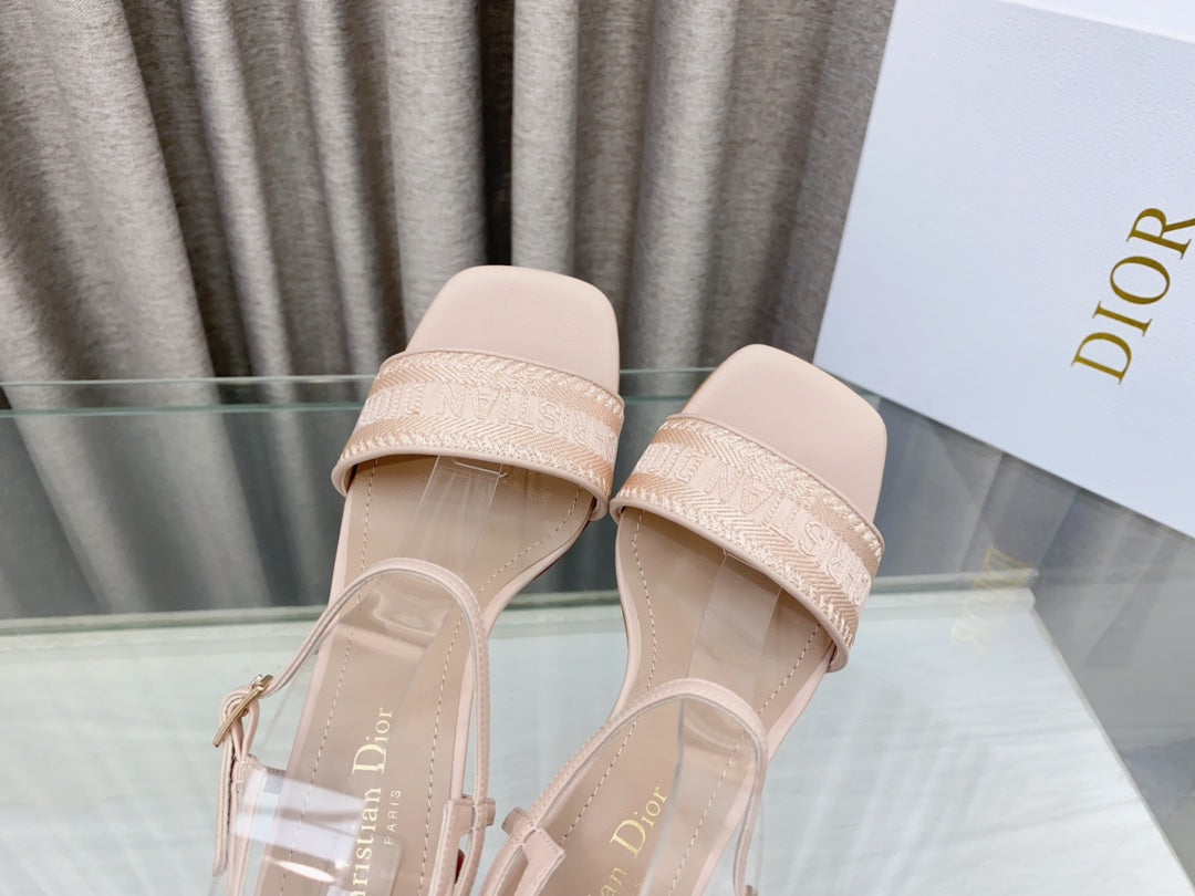 DIOR DWAY HIGH HEEL EMBROIDERED SANDAL LIGHT PINK CALFSKIN 75 MM