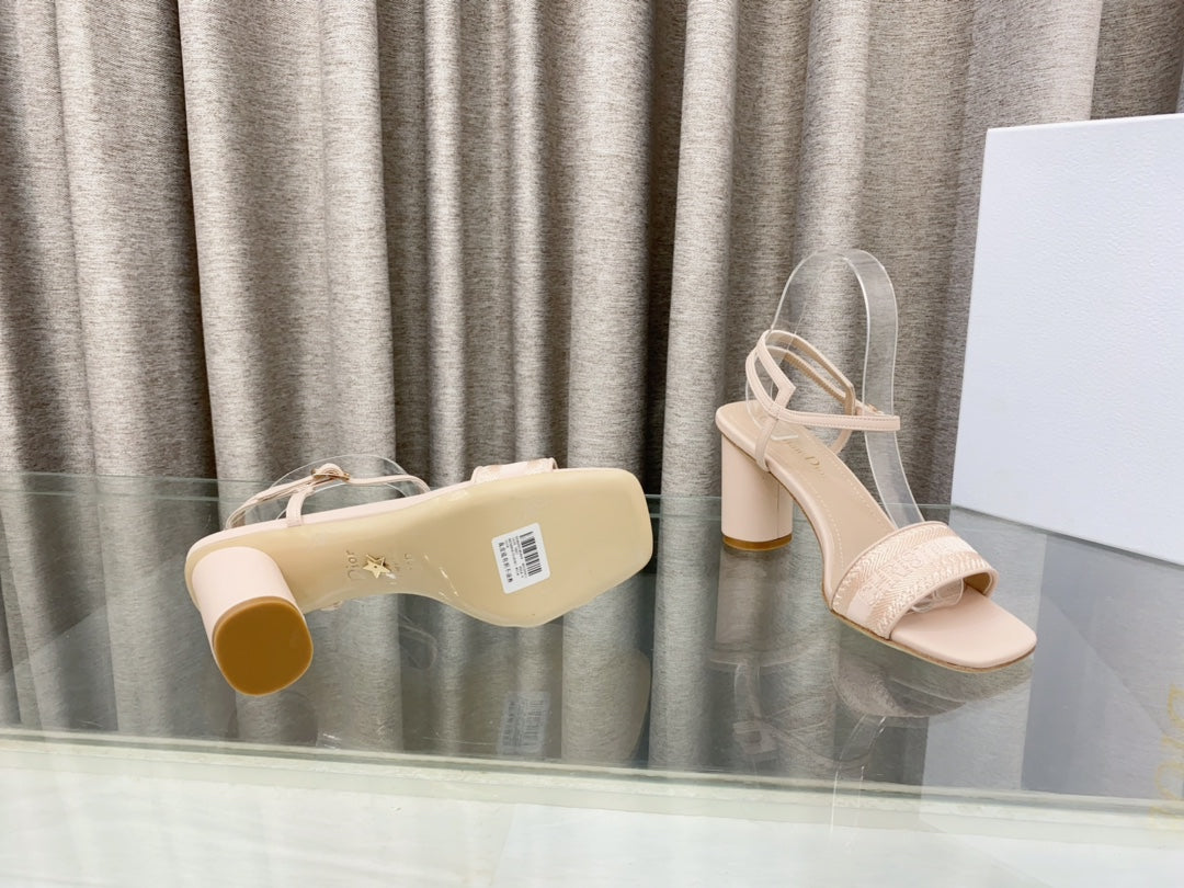 DIOR DWAY HIGH HEEL EMBROIDERED SANDAL LIGHT PINK CALFSKIN 75 MM