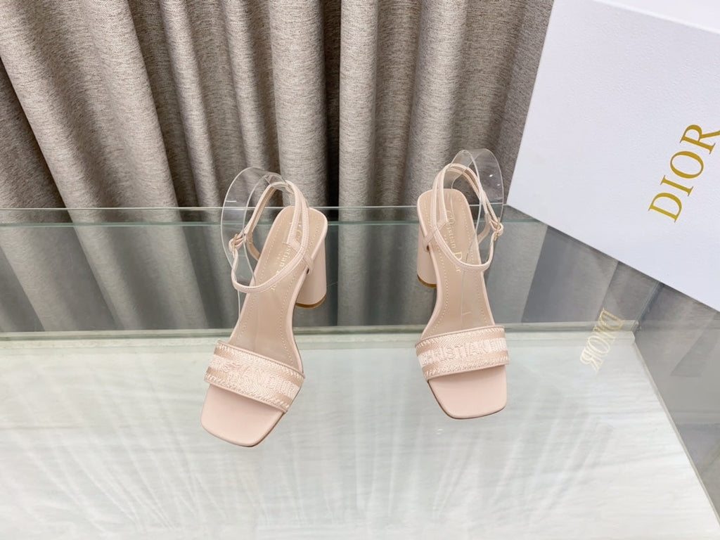 DIOR DWAY HIGH HEEL EMBROIDERED SANDAL LIGHT PINK CALFSKIN 95 MM