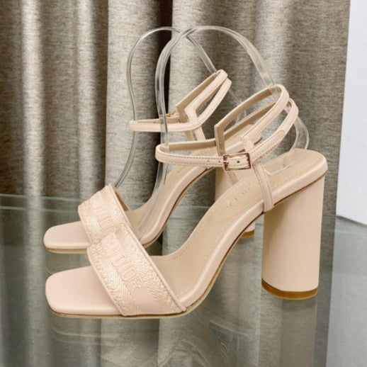 DIOR DWAY HIGH HEEL EMBROIDERED SANDAL LIGHT PINK CALFSKIN 95 MM
