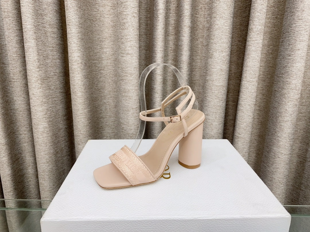 DIOR DWAY HIGH HEEL EMBROIDERED SANDAL LIGHT PINK CALFSKIN 95 MM