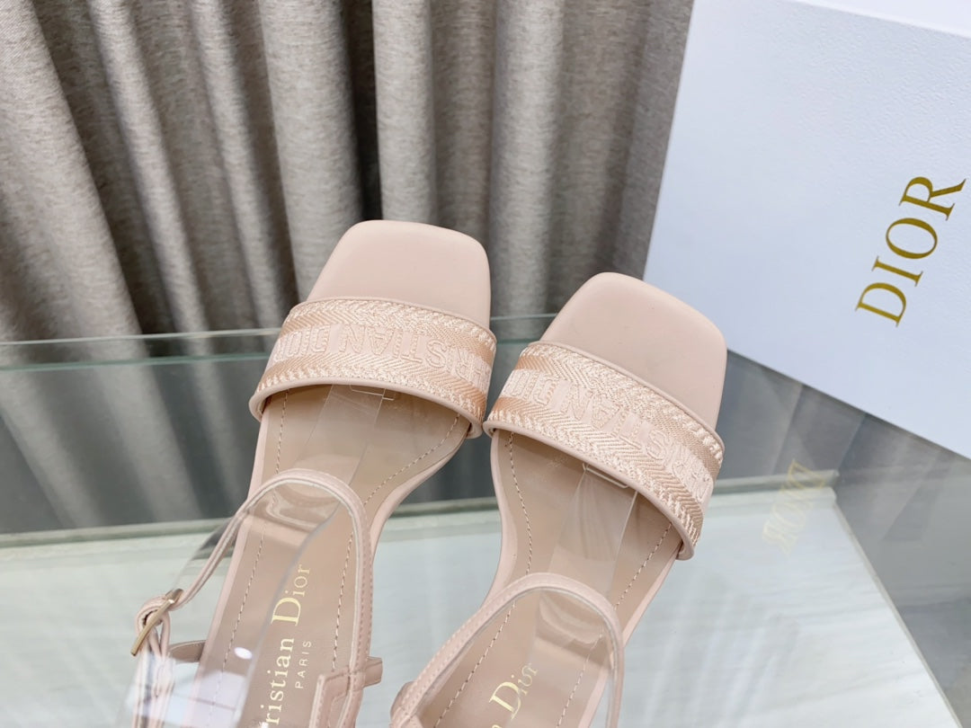 DIOR DWAY HIGH HEEL EMBROIDERED SANDAL LIGHT PINK CALFSKIN 95 MM
