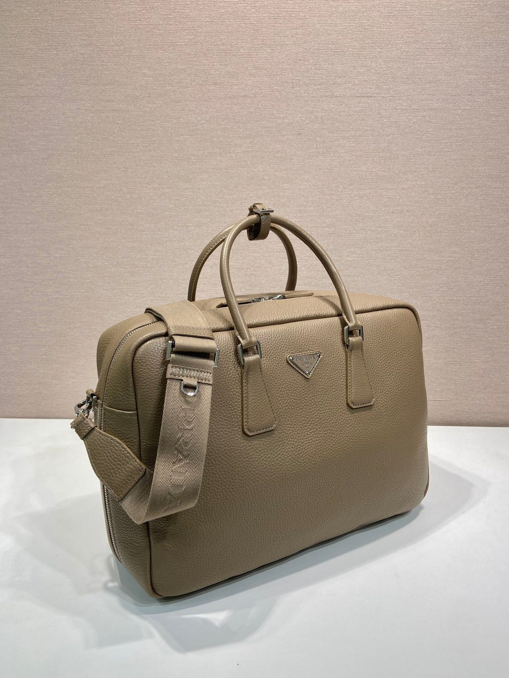 PRADA BRIEFCASE 40 IN DRIED MOSS GRAINED CALFSKIN
