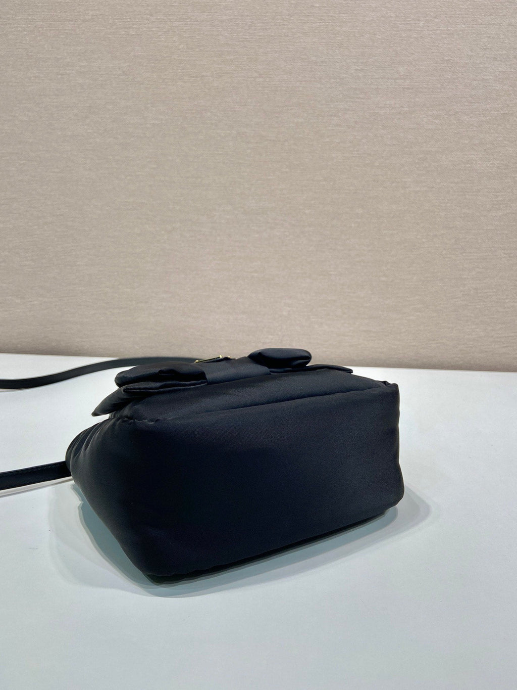PRADA MINI BOW TOTE BAG 18 IN BLACK PADDED NYLON FABRIC