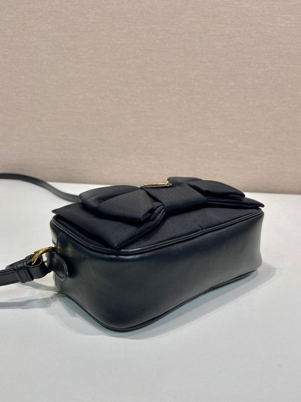 PRADA BOW BAG 18 IN BLACK RE-NYLON AND LAMBSKIN