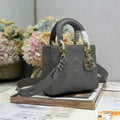 DIOR LADY SMALL BAG 20 IN GREY MACROCANNAGE LAMBSKIN GOLD HARDWARE