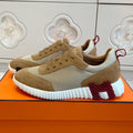 HERMES BOUNCING SNEAKER IN CIDER BROWN GRAPHIC MESH AND SUEDE