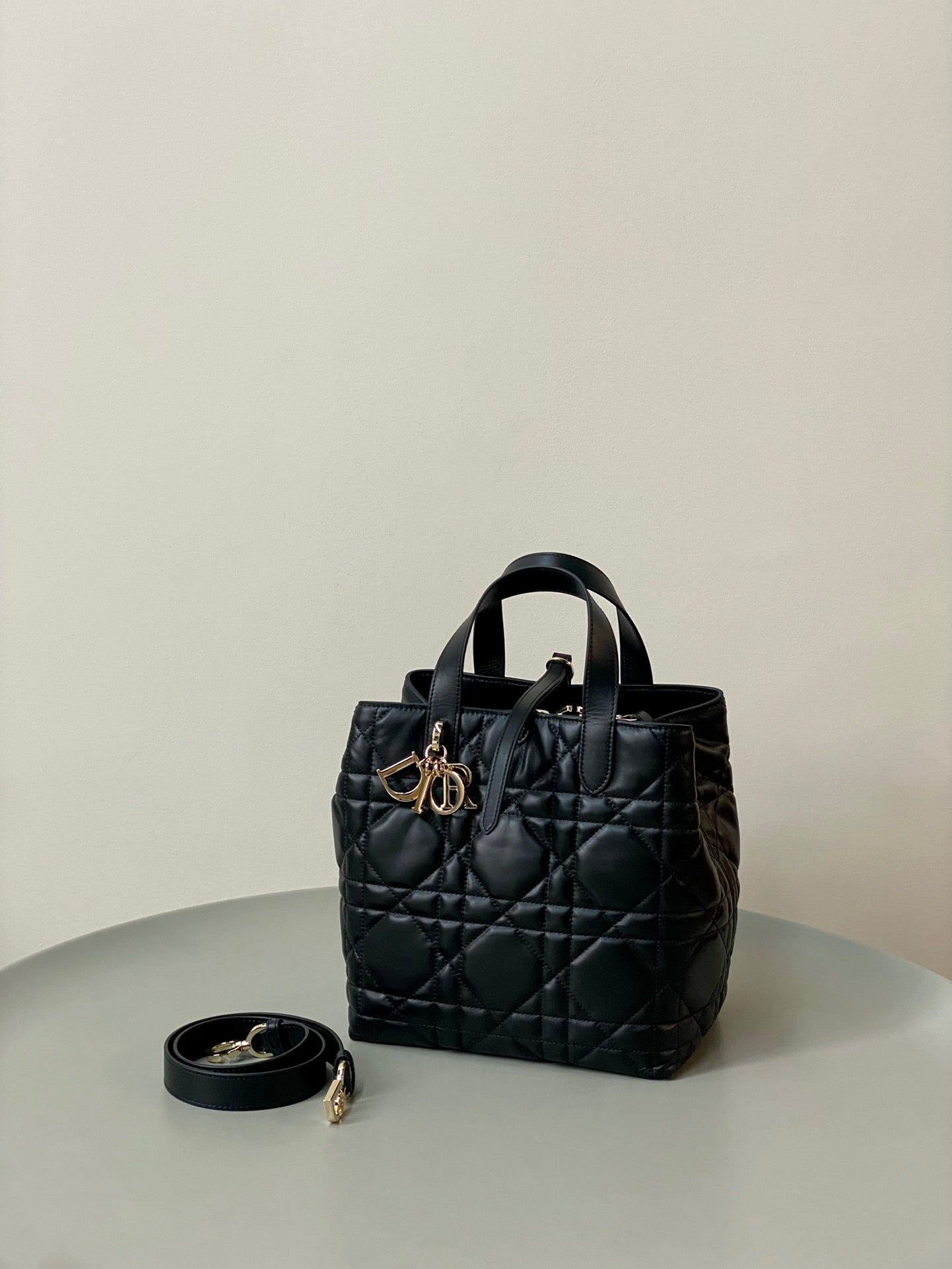DIOR MEDIUM TOUJOURS BUCKET BAG 22 IN BLACK CANNAGE CALFSKIN