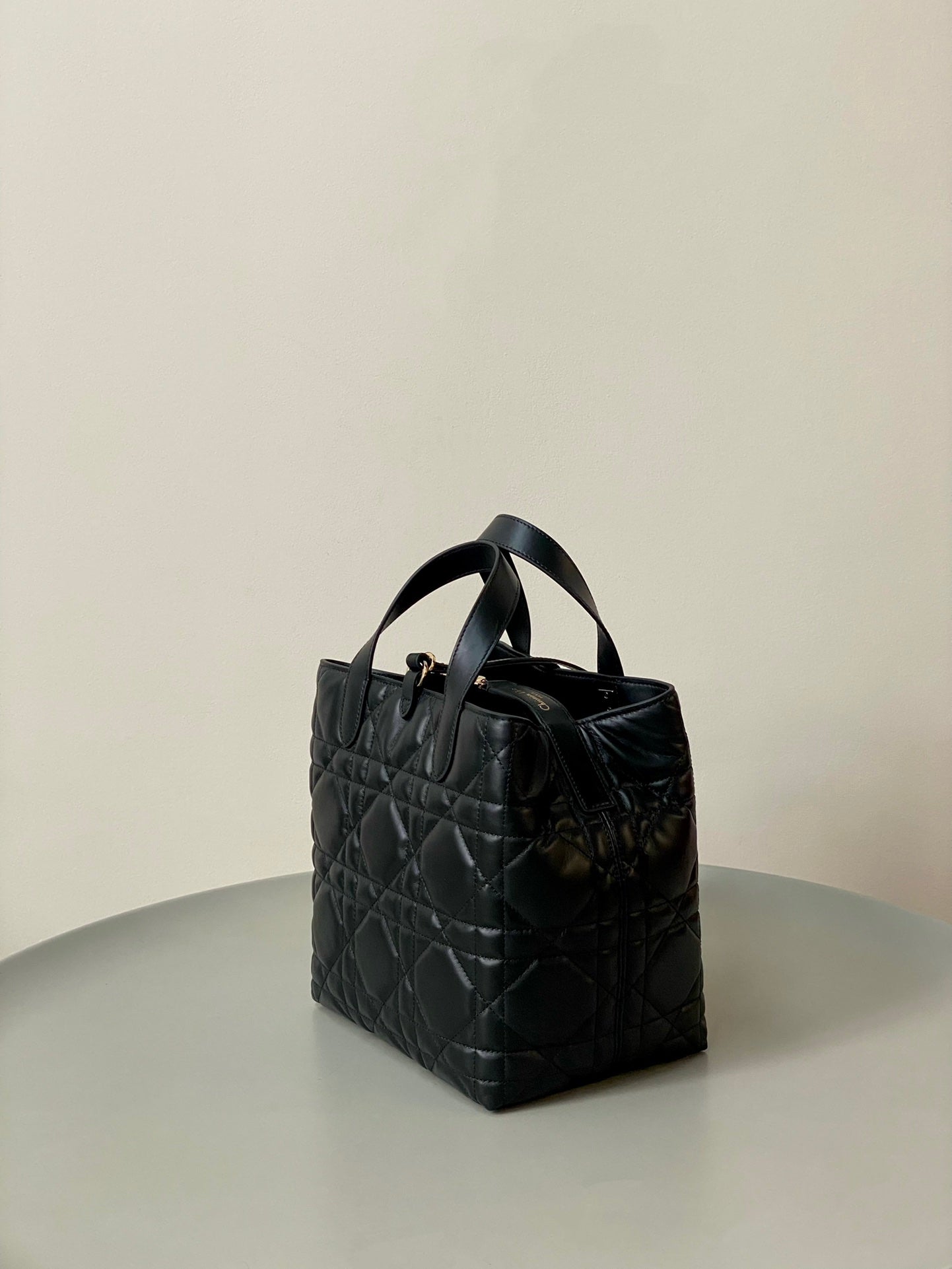 DIOR MEDIUM TOUJOURS BUCKET BAG 22 IN BLACK CANNAGE CALFSKIN