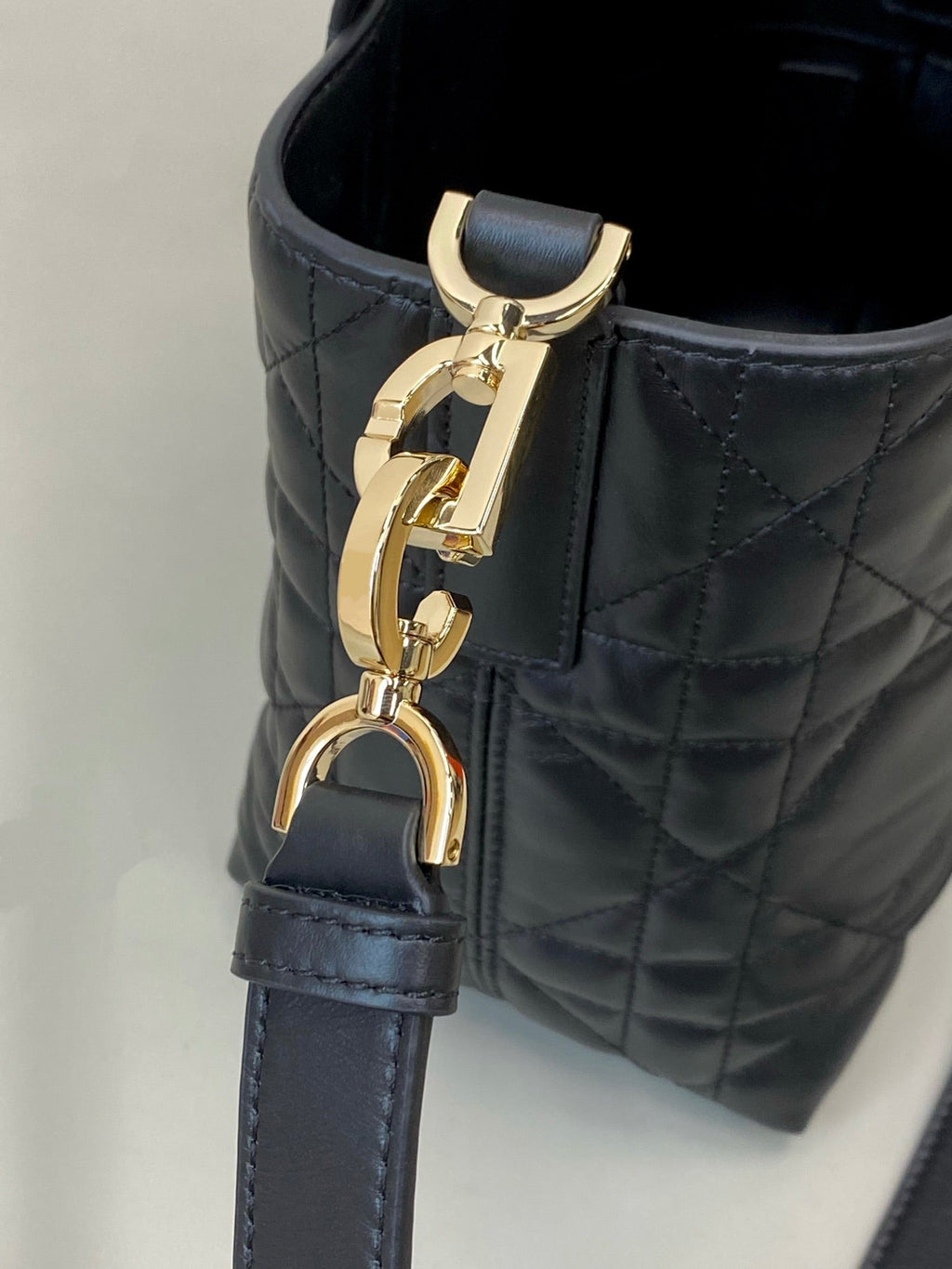 DIOR MINI TOUJOURS BUCKET BAG 18 IN BLACK CANNAGE CALFSKIN