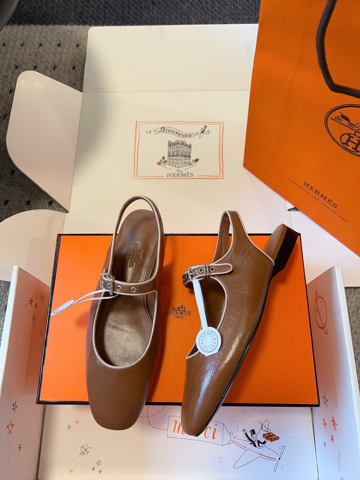 HERMES KLEO SLINGBACK IN BRONZE BROWN CALFSKIN