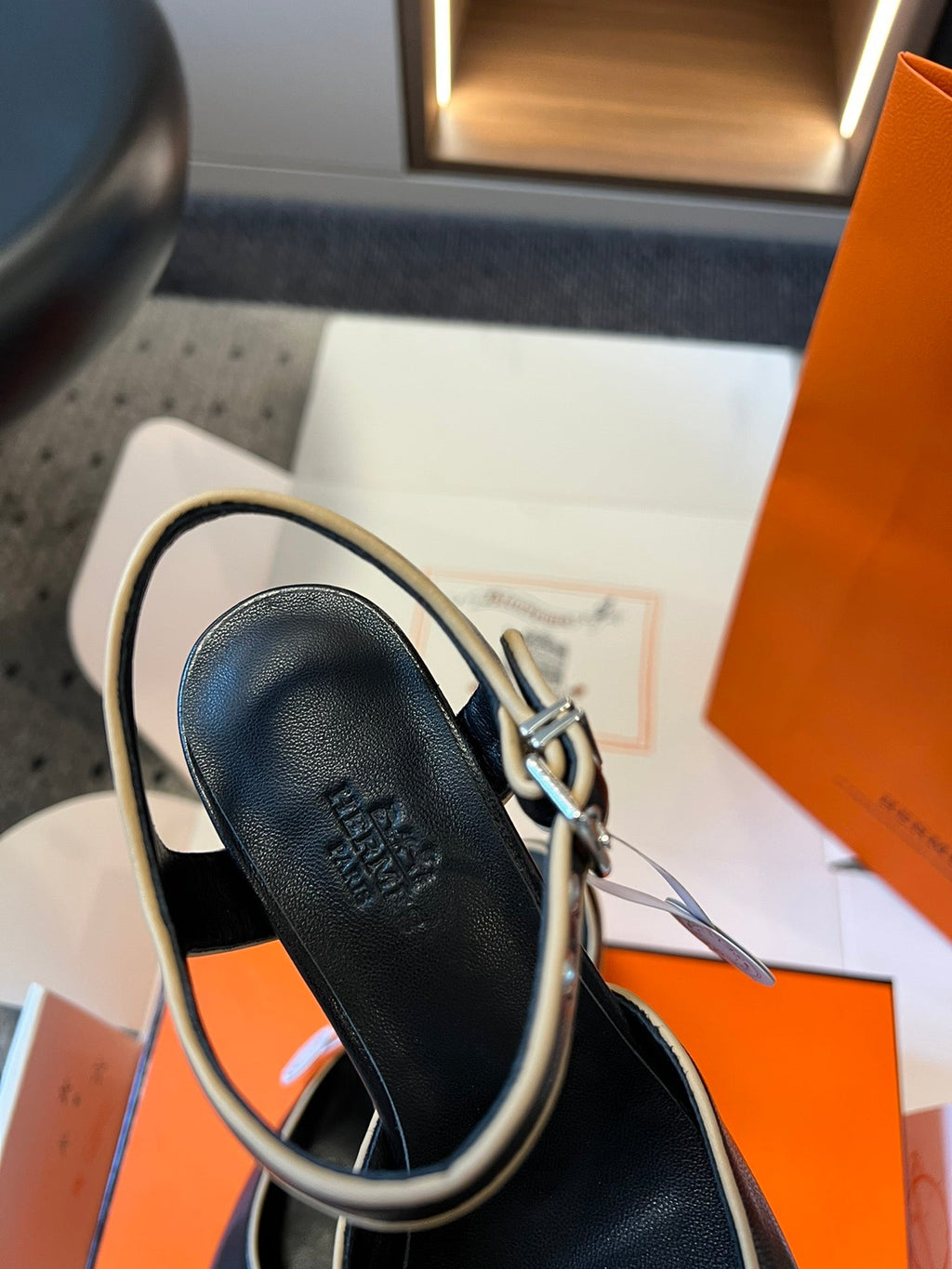 HERMES KLEO HIGH SLINGBACK IN BLACK CALFSKIN
